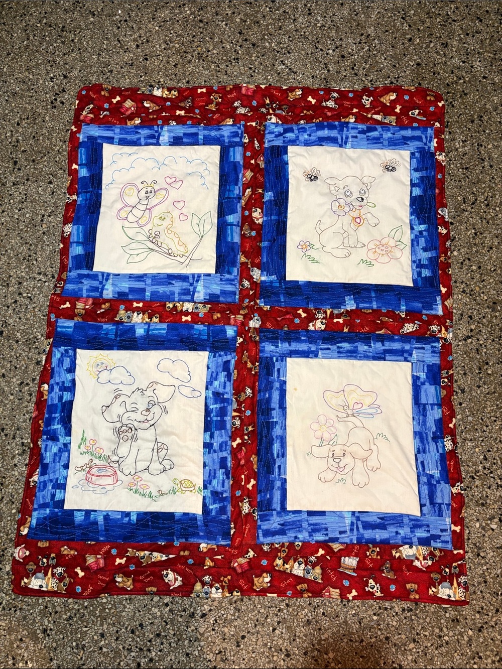 NEW VTG Handmade BABY QUILT
Embroidered BLOCKS Panels animals
BLANKET 45x35